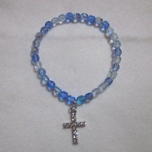 Multi Blue / Rhinestone Cross charm Bracelet.